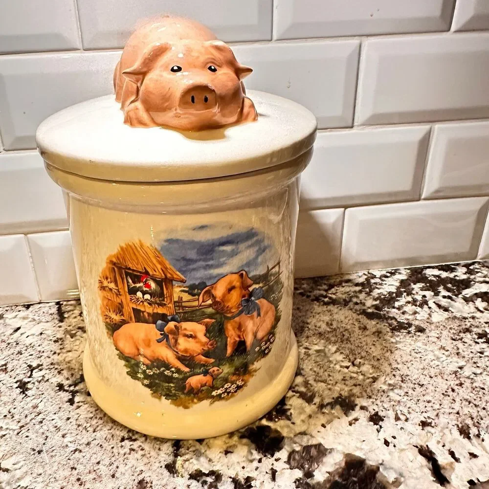 Vintage Pig Kitchen Cookie Jar, Canister with Lid